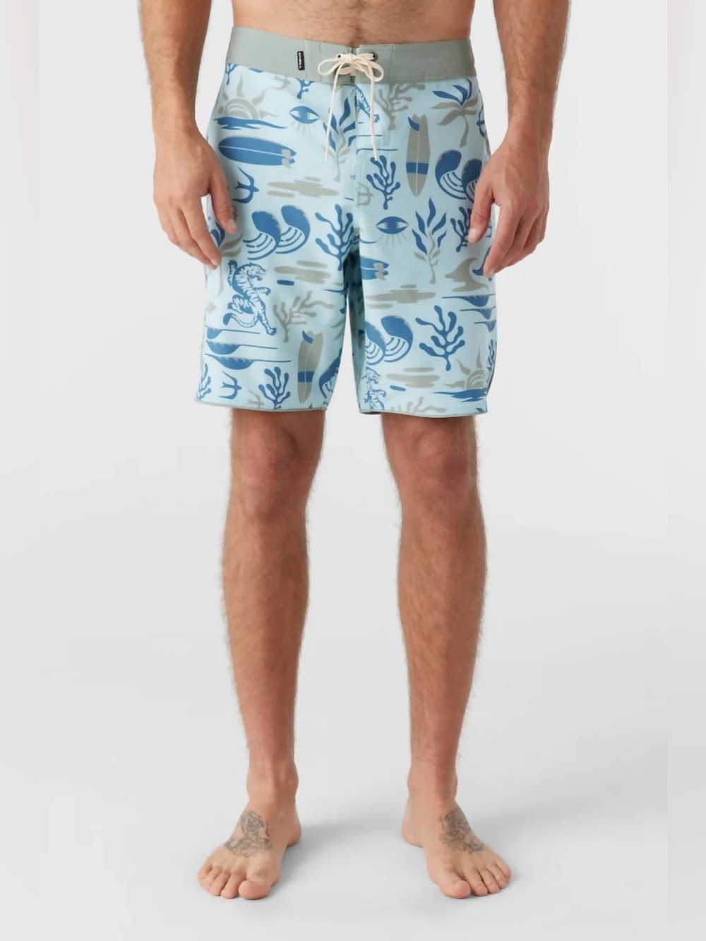 O'Neill Hyperfreak Mysto Scallop Boardshorts Sky Blue Print Size 30